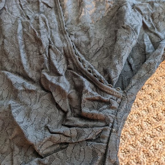 3/4 length Bell-Sleeve Rampage, Black Lace, Wrap Around Blouse - Picture 3 of 4